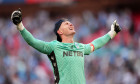Crystal Palace goalkeeper Dean Henderson celebrates after the Emirates FA Cup final at Wembley Stadium, London. Picture date: Saturday May 17, 2025.