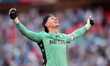 Crystal Palace goalkeeper Dean Henderson celebrates after the Emirates FA Cup final at Wembley Stadium, London. Picture date: Saturday May 17, 2025.