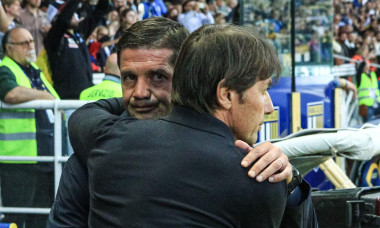 Cristian Chivu (Head Coach Parma Calcio) with Antonio Conte (Head coach SSC Napoli) during Parma Calcio vs SSC Napoli, Italian soccer Serie A match in Parma, Italy, May 18 2025