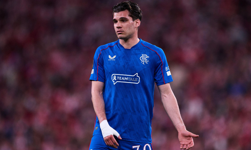 Ianis Hagi of Rangers FC looks on during the UEFA Europa League 2024/25 Quarter Final Second Leg match between Athletic Club v Rangers FC at the Estad