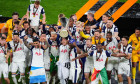 Tottenham Hotspur's Son Heung-Min lifts the Europa League trophy following his sides victory over Manchester United at the Estadio de San Mames, Bilbao, Spain. Picture date: Wednesday May 21, 2025.
