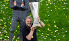 Tottenham Hotspur manager Ange Postecoglou lifts the Europa League trophy following his sides victory over Manchester United at the Estadio de San Mames, Bilbao, Spain. Picture date: Wednesday May 21, 2025.