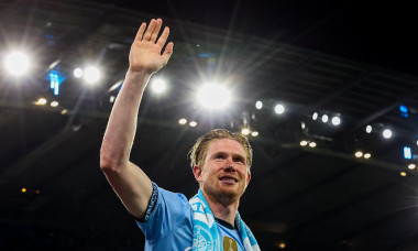 Kevin De Bruyne of Manchester City acknowledges the fans after his final home game following the Premier League match Manchester City vs Bournemouth at Etihad Stadium, Manchester, United Kingdom, 20th May 2025 (Photo by Mark Cosgrove/News Images)