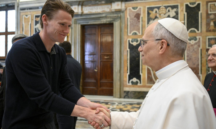 Pope Leo XIV Meets Naples' Football Club New Champion Of Italy - Vatican, Rome, Vatican (or Holy See) - 27 May 2025