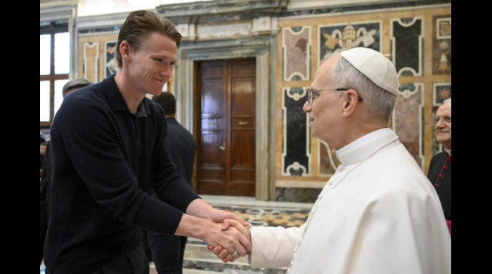 Delegația celor de la Napoli la întâlnirea cu Papa Leon al XIV-lea / Foto: Profimedia