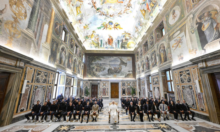 Pope Leo XIV Meets Naples' Football Club New Champion Of Italy - Vatican, Rome, Vatican (or Holy See) - 27 May 2025
