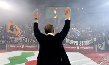 Rome, Italy. 15th May, 2024. Massimiliano Allegri Head coach of Juventus FC celebrates at the end of the Italy cup final match between Atalanta BC and Juventus FC at Olimpico stadium in Rome (Italy), May 15, 2024. Juventus defeated Atalanta 1-0. Credit: I