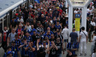 Munich, Germany May 31, 2025: Inter and PSG fans arrive at the stadium together by Metro. 2024/2025 UEFA Champions League final match between Paris Saint German against Internazionale Milan, at the Allianz Arena in Munich.