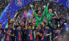 Munich, Germany. 31st May 2025. Paris Saint-Germain players celebrate their winning of the UEFA Champions League 2025 after the final game against Inter at Munich arena in Munich, Germany. Credit: Oleksandr Prykhodko/Alamy Live News