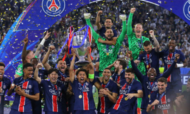 Munich, Germany. 31st May 2025. Paris Saint-Germain players celebrate their winning of the UEFA Champions League 2025 after the final game against Inter at Munich arena in Munich, Germany. Credit: Oleksandr Prykhodko/Alamy Live News