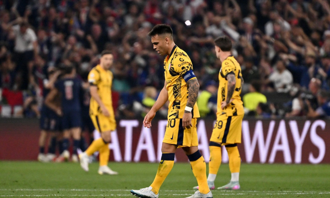 MUNICH, GERMANY - MAY 31: Lautaro Martinez of FC Internazionale disappointed for the defeat ,during the UEFA Champions League Final 2025 between Paris Saint-Germain and FC Internazionale Milano at Allianz Arena on May 31, 2025 in Munich, Germany. (Photo b