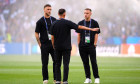 Inter Milan's Marko Arnautovic and Davide Frattesi (right) ahead of the UEFA Champions League final at the Munich Football Arena, Munich, Germany. Picture date: Saturday May 31, 2025.