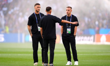 Inter Milan's Marko Arnautovic and Davide Frattesi (right) ahead of the UEFA Champions League final at the Munich Football Arena, Munich, Germany. Picture date: Saturday May 31, 2025.