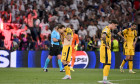 MUNICH, GERMANY - MAY 31: Nicolo Barella (L),Kristjan Asllani (M) and Francesco Acerbi of FC Internazionale (R) disappointed for the defeat ,during the UEFA Champions League Final 2025 between Paris Saint-Germain and FC Internazionale Milano at Allianz Ar