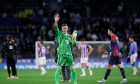 VALLADOLID, SPAIN - May 3: Marc-Andre ter Stegen of Barcelona greet fans during the La Liga 2024/25 match between Valladolid and Barcelona at Jose Zorrilla Stadium. (Photo by Guillermo Martinez)