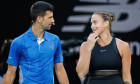 January 11, 2024: Novak Djokovic and Aryna Sabalenka team up for a doubles match on Rod Laver Arena in a charity event for the Australian Tennis Foundation ahead of the Australian Open which starts on 14 January. Sydney Low/Cal Sport Media(Credit Image: ©