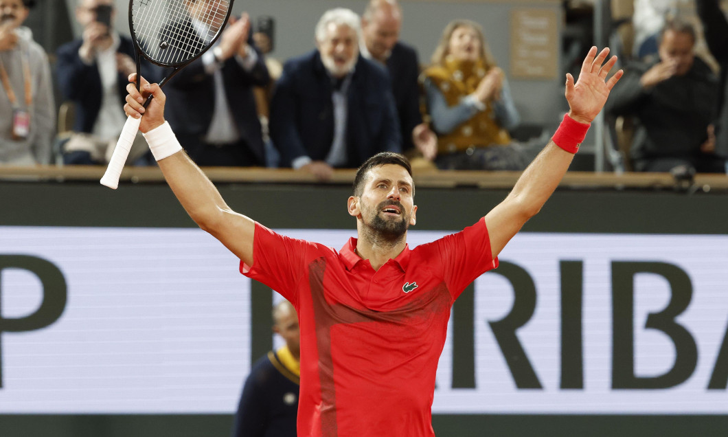 Novak Djokovic of Serbia celebrates his quarter-final victory against Alexander Zverev of Germany during day 11 of Roland-Garros 2025, French Open, Grand Slam tennis tournament on June 4, 2025 at Roland-Garros stadium in Paris, France