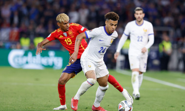 Desire Doue of France and Lamine Yamal of Spain during the UEFA Nations League, Semi-finals football match between Spain and France on 5 June 2025 at MHPArena in Stuttgart, Germany