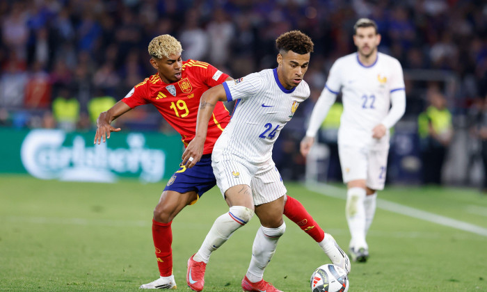 Desire Doue of France and Lamine Yamal of Spain during the UEFA Nations League, Semi-finals football match between Spain and France on 5 June 2025 at MHPArena in Stuttgart, Germany