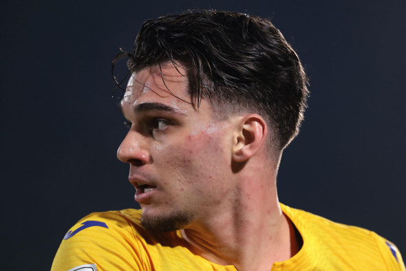 Serravalle, Italy. 24th Mar, 2025. Ianis Hagi of Romania looks over his shoulder during the UEFA European Championship Qualifying match at San Marino Stadium, Serravalle. Picture credit should read: Jonathan Moscrop/Sportimage Credit: Sportimage Ltd/Alamy