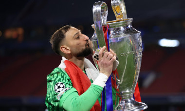 Munich, Germany. 31st May, 2025. Gianluigi Donnarumma of Paris Saint-Germain Fc celebrates the victory at the end of the UEFA Champions League Final 2025 match between Paris Saint-Germain Fc and Fc Internazionale Milano at Munich Football Arena on May 31,