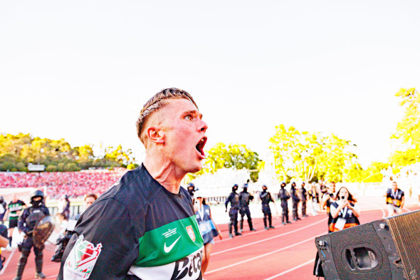 Viktor Gyokeres seen celebrating after scoring goal during Taca de Portugal 2025 final game between teams of SL Benfica and Sporting CP (Maciej Rogows