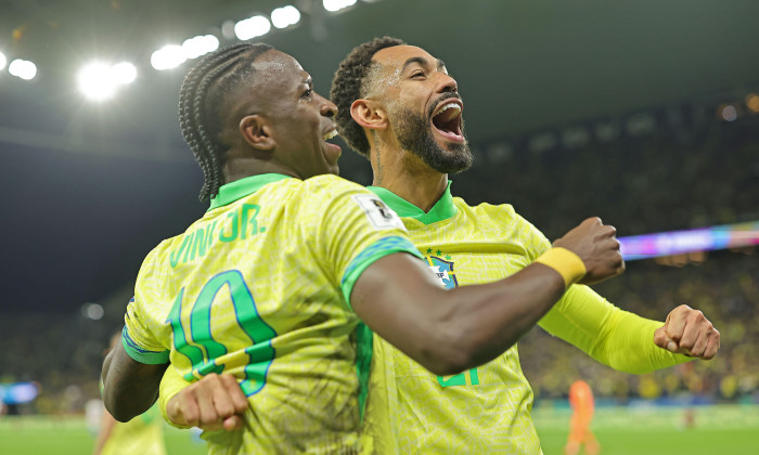 Arena Corinthians Vinicius Jr. of Brazil celebrates his goal with Matheus Cunha during the match between Brazil and Paraguay, for the 16th round of the South American qualifiers for the 2026 FIFA World Cup, at Arena Corinthians this Tuesday 10. 30761 (Heu