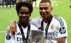 Endrick, Kylian Mbappe of Real Madrid during the UEFA Super Cup 2024 football match between Real Madrid CF and Atalanta BC on 14 August 2024 at PGE Narodowy in Warsaw, Poland