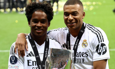 Endrick, Kylian Mbappe of Real Madrid during the UEFA Super Cup 2024 football match between Real Madrid CF and Atalanta BC on 14 August 2024 at PGE Narodowy in Warsaw, Poland