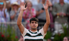 Carlos Alcaraz celebrates victory against Jaume Munar on day eleven of the HSBC Championships at The Queen's Club, London. Picture date: Thursday June 19, 2025.