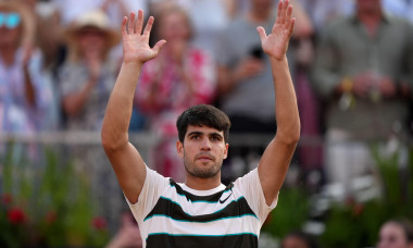 Carlos Alcaraz celebrates victory against Jaume Munar on day eleven of the HSBC Championships at The Queen's Club, London. Picture date: Thursday June 19, 2025.