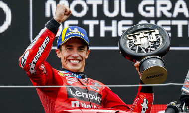 ASSEN - Marc Marquez (SPA) on the podium after the MotoGP race at the 100th Edition of the TT of Assen. ANP VINCENT JANNINK