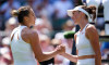 Aryna Sabalenka (left) following her victory over Carson Branstine on day one of the 2025 Wimbledon Championships at the All England Lawn Tennis and Croquet Club, London. Picture date: Monday June 30, 2025.