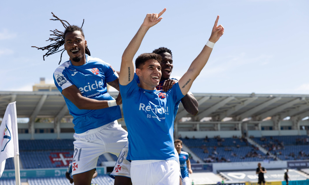 Players of Belenenses celebrate goal scored by Ricardo Matos during Liga Portugal 2 game between CF OS Belenenses and Ac