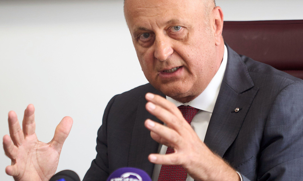 Bucharest, Romania. 16th Jun, 2025: Dan Sucu, the financier of Fotbal Club Rapid Bucharest, speaks during the presentation of Mauro Pederzoli (not in picture), the new sporting director of the team. Credit: Lucian Alecu/Alamy Live News