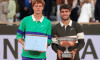 French Open 2025 Champion Carlos Alcaraz and runner up Jannik Sinner (ITA) with trophies at Roland Garros, Paris, France.