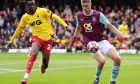Watford’s Mamadou Doumbia (left) and Burnley's Maxime Esteve battle for the ball during the Sky Bet Championship match at Vicarage Road, Watford. Picture date: Friday April 18, 2025.