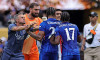 East Rutherford, United States. 12th July, 2025. Paris Saint-Germain's Spanish coach Luis Enrique (L) grabs the face of Chelsea's Brazilian forward Joao Pedro the match between Chelsea FC and PSG for the Final of the FIFA Club World Cup 2025, at MetLife S