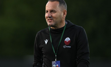 Park Hall Stadium, Oswestry, Shropshire, England, 8th July 2025. Jeton Bekjiri manager of KF Shkëndija following The New Saints of Oswestry Town &amp; Llansantffraid Football CluB/The New Saints (TNS) v KF Shkëndija/Klubi i Futbollit Shkëndija (Shkëndija) in