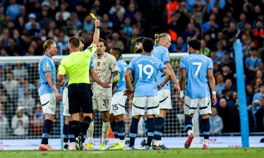 Ederson of Manchester City receives a yellow card during the Premier League match Manchester City vs Bournemouth at Etihad Stadium, Manchester, United Kingdom, 20th May 2025 (Photo by Mark Cosgrove/News Images)