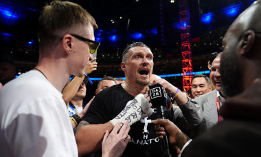 Oleksandr Usyk speaks to the media after winning their IBF, IBO, WBC and WBO World heavyweight bout against Daniel Dubois at Wembley Stadium, London. Picture date: Saturday July 19, 2025.