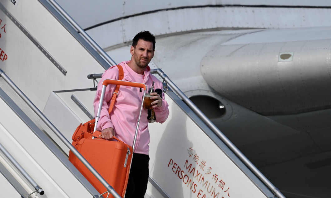 HONG KONG, CHINA - FEBRUARY 02: Inter Miami s Argentine forward Lionel Messi arrives at Hong Kong International Airport