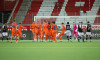 Thun, Bern, August 07 2025: Franko Kovacevic (9 Celje) celebrates after scoring his team's second goal with teammates during the UEFA Conference League Football game between FC Lugano and NK Celje at Stockhorn Arena in Thun, Switzerland. (Kjetil Waber /