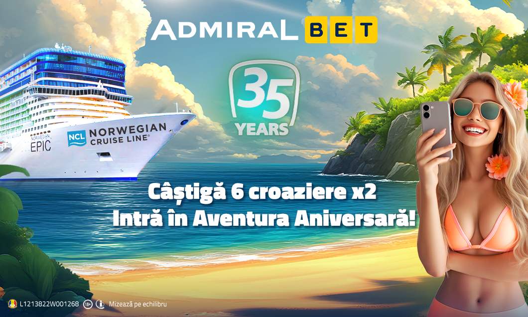 (P) AdmiralBet pornește în Aventura Aniversară cu 6 croaziere de lux, premii și rotiri gratuite