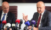 Bucharest, Romania. 16th Jun, 2025: Dan Sucu (R), the financier of Fotbal Club Rapid Bucharest, speaks during the presentation of Mauro Pederzoli (L), the new sporting director of the team. Credit: Lucian Alecu/Alamy Live News