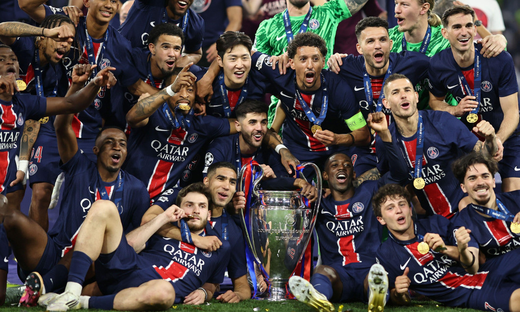 MUNICH, GERMANY - MAY 31: Fabian Ruiz of FC Paris Saint Germain, Khvicha Kvaratskheliia of FC Paris Saint Germain, Achraf Hakimi of FC Paris Saint Germain, Lucas Hernandez of FC Paris Saint Germain , Ousmane Dembele of FC Paris Saint Germain , Joao Neves