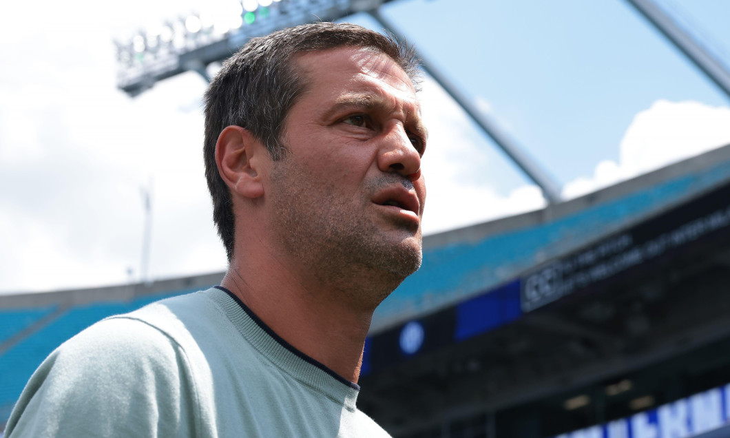 Charlotte, USA. 30th June, 2025. Cristian Chivu Head coach of FC Internazionale looks on from the bench prior to kick off in the Internazionale vs Fluminense FC FIFA Club World Cup match at Bank of America Stadium, Charlotte. Picture credit should read: J