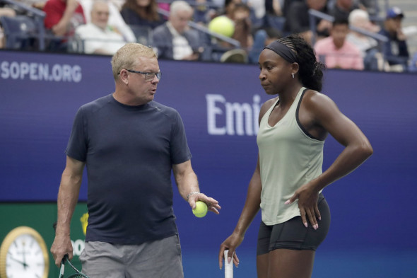 Coco Gauff practices for the 2025 U.S. Open tennis championships