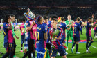 Barcelona, Spain. 19th May, 2025. Raphael Dias Belloli Raphinha with Marc Casado of FC Barcelona celebrate after the match during the La Liga EA Sports match between FC Barcelona and Villarreal CF played at Lluis Companys Stadium on 18 May 2025 in Barcelo