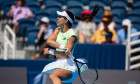 MASON, OHIO - AUGUST 13: Sorana Cirstea of Romania returns a forehand against Iga Swiatek of Poland during Day 7 of the Cincinnati Open at the Lindner Family Tennis Center on August 13, 2025 in Mason, Ohio. (Photo by Mauricio Paiz)